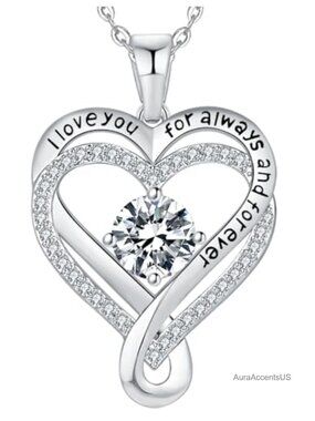 Infinity Heart Birthstone Pendant Necklace Sterling Silver Gift for Her